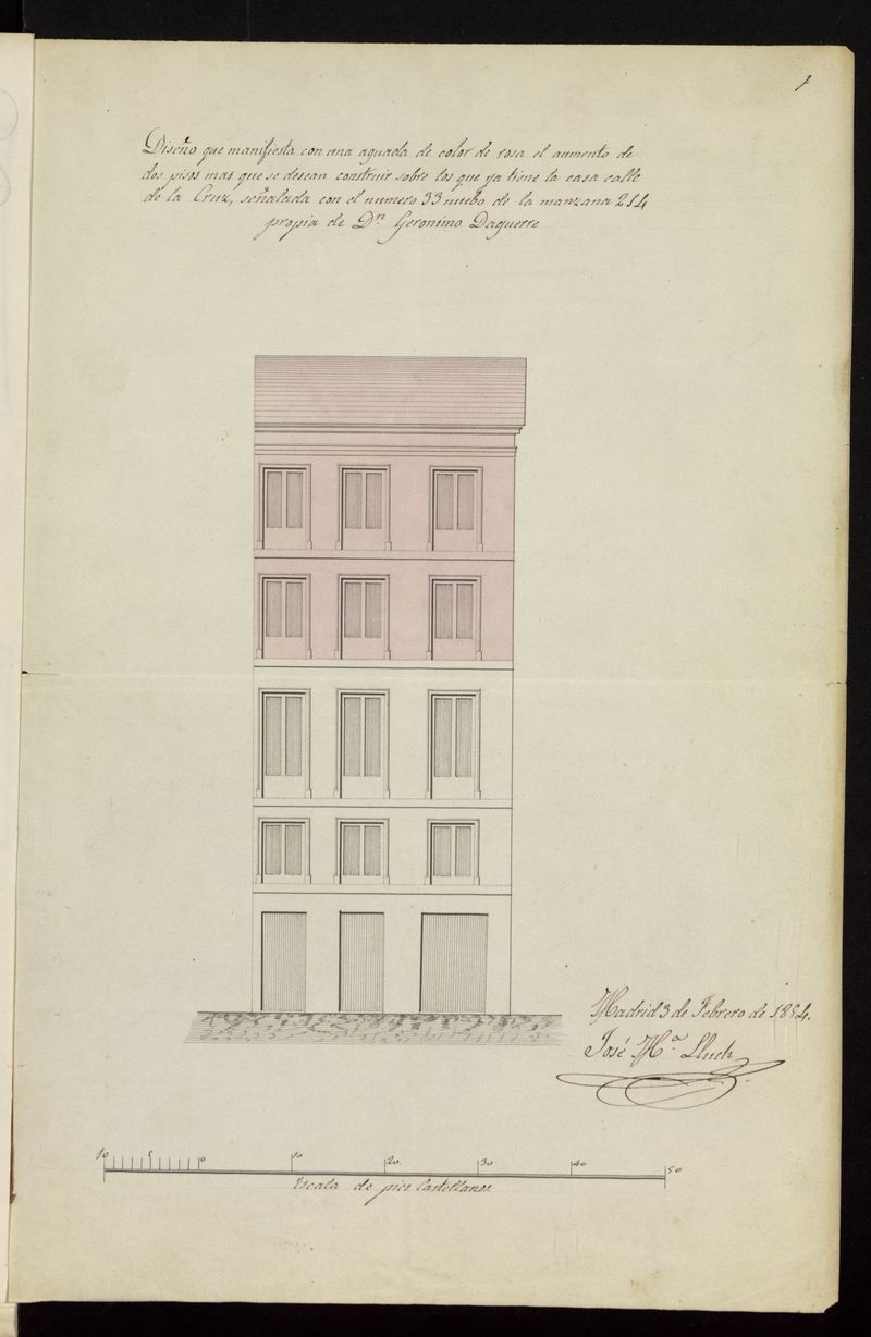 D. Gernimo Daguerre, sobre levantar un piso 2 en la casa calle de la Cruz, n 33, manzana 214. (1854)