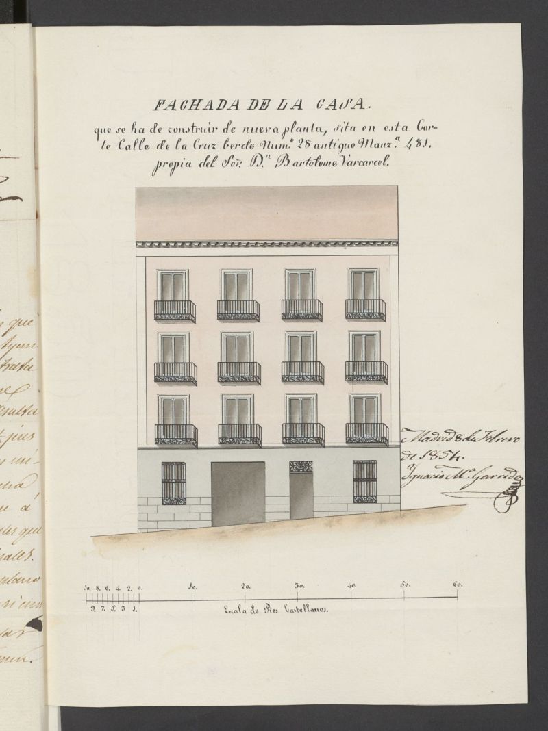 D. Bartolom Varcrcel, sobre edificacin calle de la Cruz Verde n 24, manzana 481. (1854)