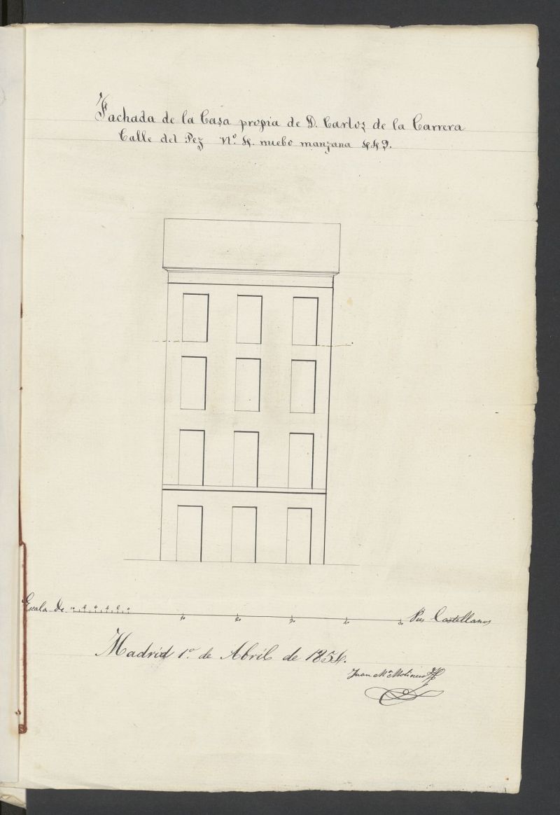 D. Carlos de la Carrera, sobre aumento de piso 3 y abrir un hueco, calle del Pez n 4, manzana 449. (1854)