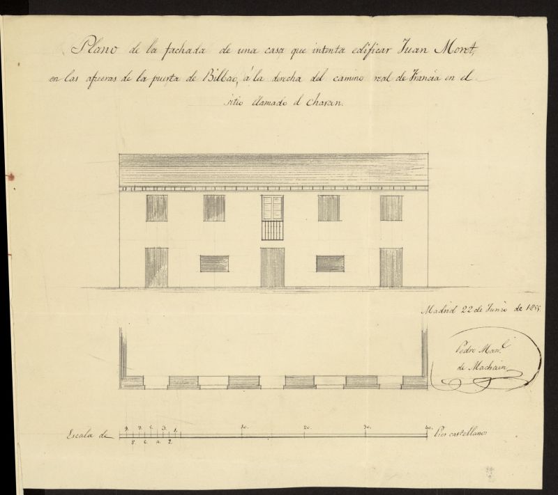 D. Juan Moret, sobre construir una casa en las afueras de la Pta. de Bilbao a la derecha de la carretera de Francia más arriba del Campo de Guardia.