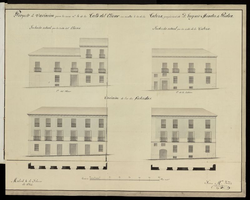 D. Eugenio Méndez Piedra, licencia para obras en su casa calle del Olivar, con vuelta a la de la Cabeza. (1856