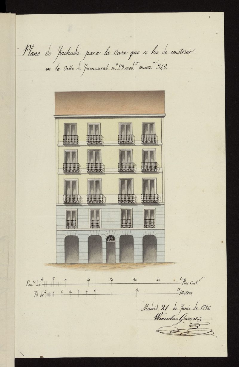 D. Miguel Antonio de Aguirrezabala , apoderado de Francisco Palacios, licencia para demoler y reedificar la casa calle de Fuencarral n 29. (1856)