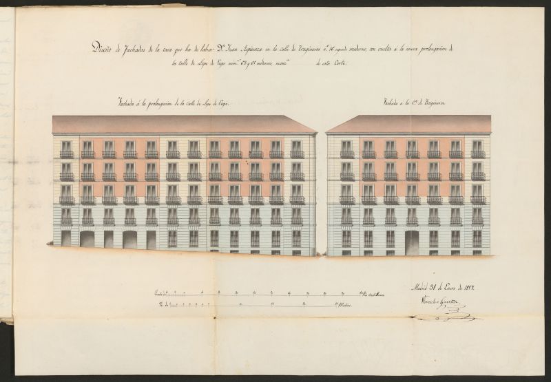 D. Juan de Aspiunza, licencia para construir en la calle de Lope de Vega, esquina a la de Traginero del Prado. (1856)