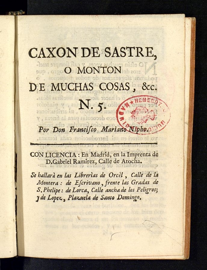 Caxon de sastre o monton de muchas cosas, buenas, mejores, y medianas, etc. 1760. N. 5