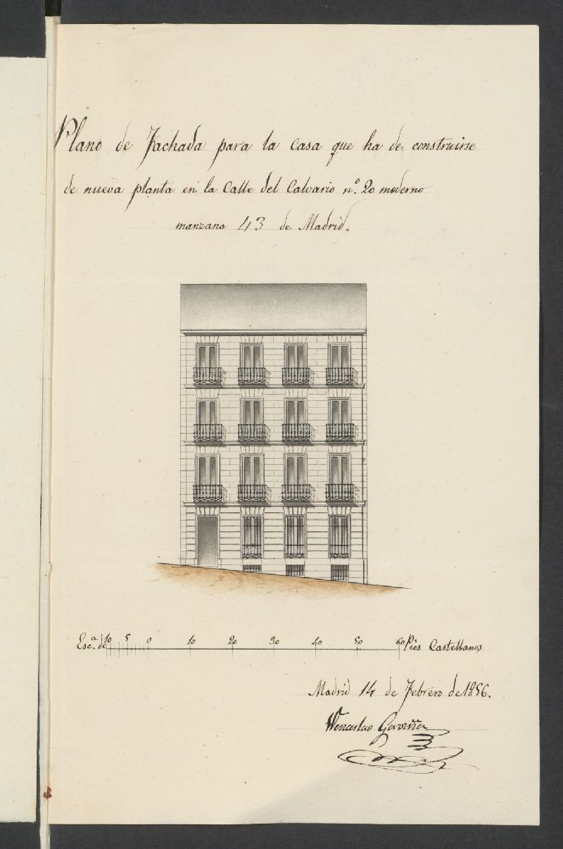Expediente de D. Juan Manuel Gómez, sobre edificar una casa, de nueva planta, en la calle del Calvario señalada con el nº 20 nuevo, y la manzana 43. (1856)