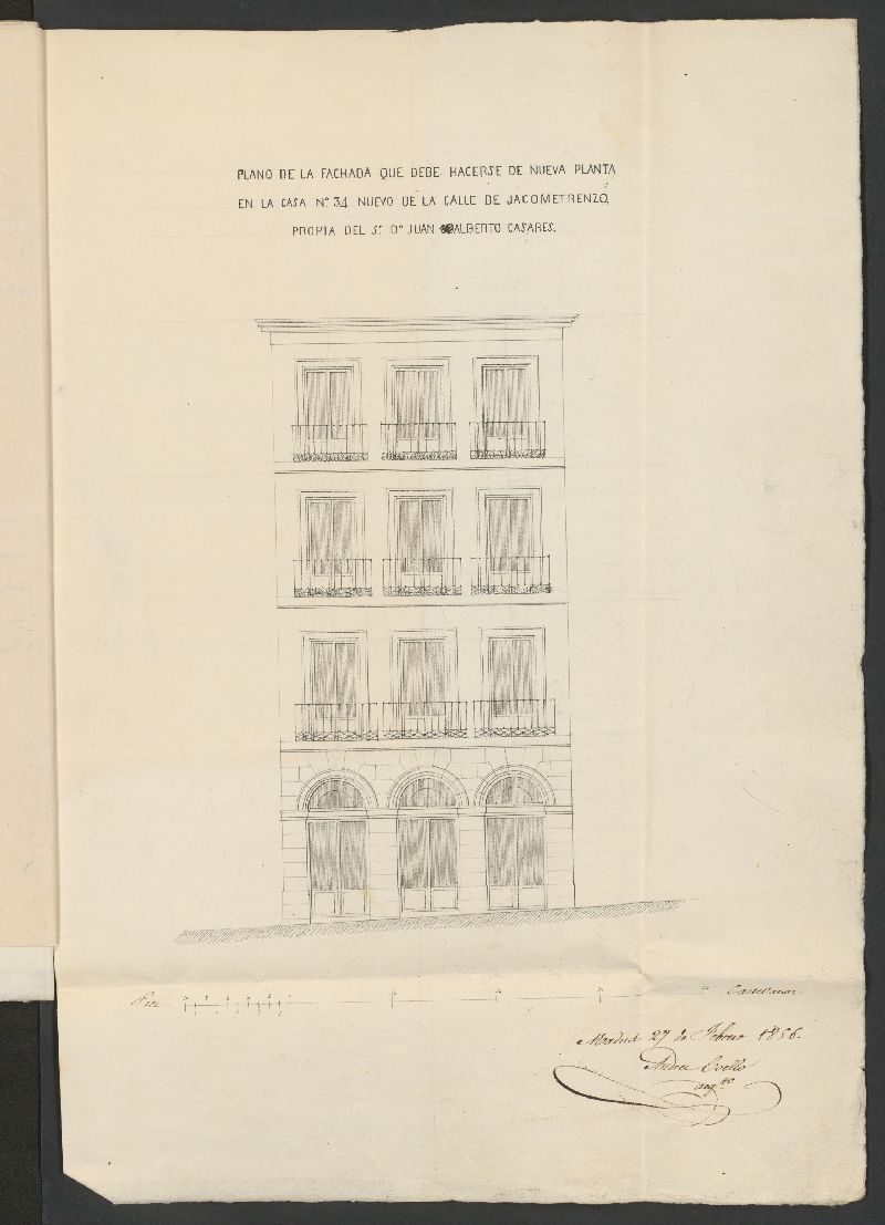 D. Juan Alberto Casares, licencia para edificar la casa calle de Jacometrezo n 34. (1856)