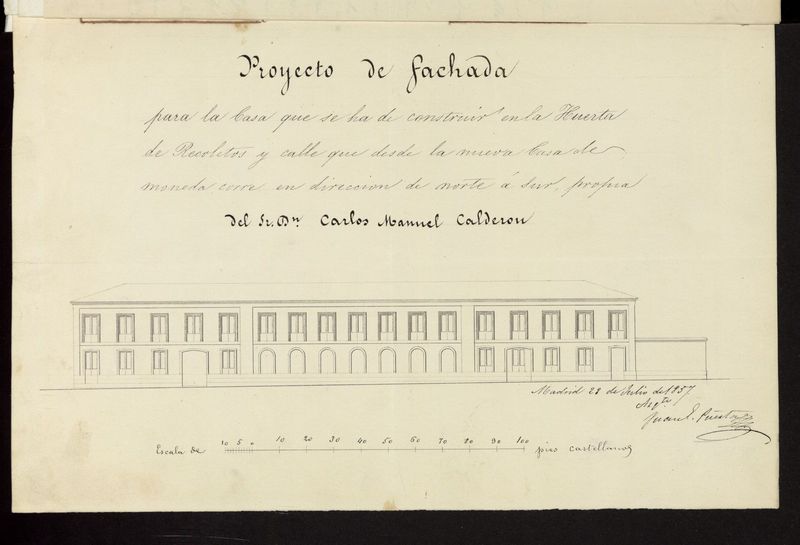 D. Carlos Manuel Calderón, licencia para construir una casa en el solar de su pertenencia sito en la Huerta llamada de Recoletos. (1857)