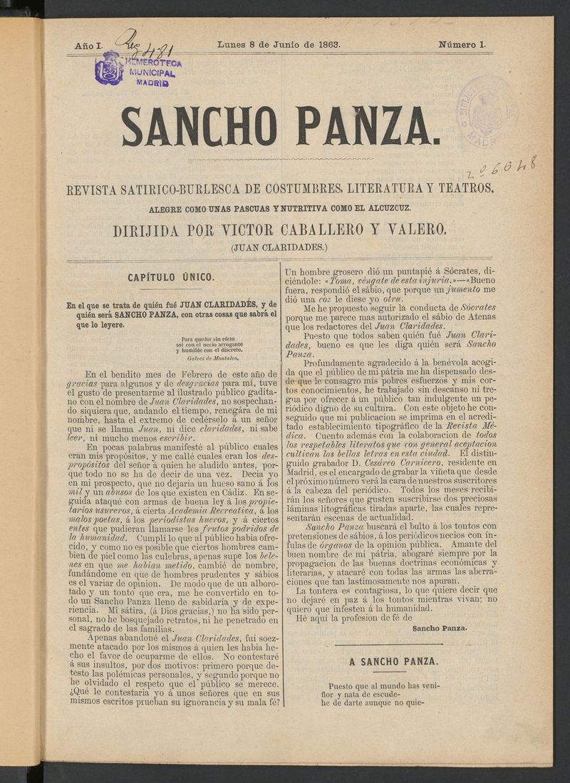 Sancho Panza (Cdiz) del 8 de junio de 1863