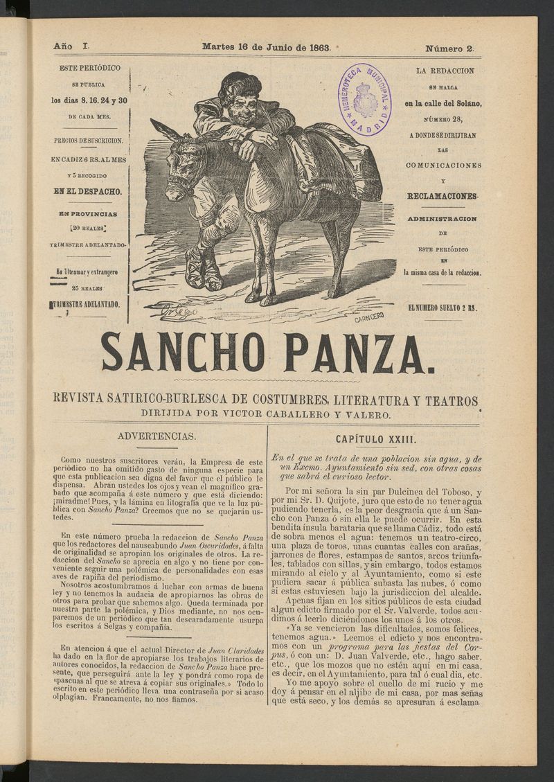 Sancho Panza (Cdiz) del 16 de junio de 1863