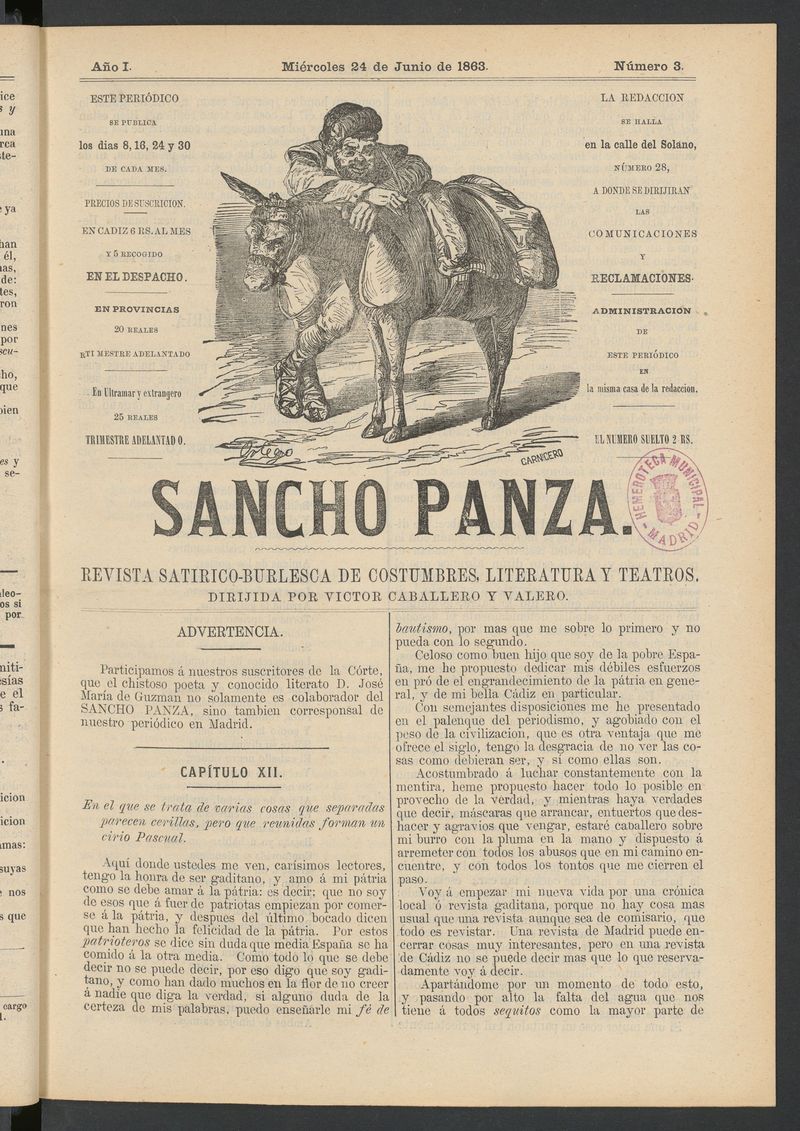 Sancho Panza (Cdiz) del 24 de junio de 1863