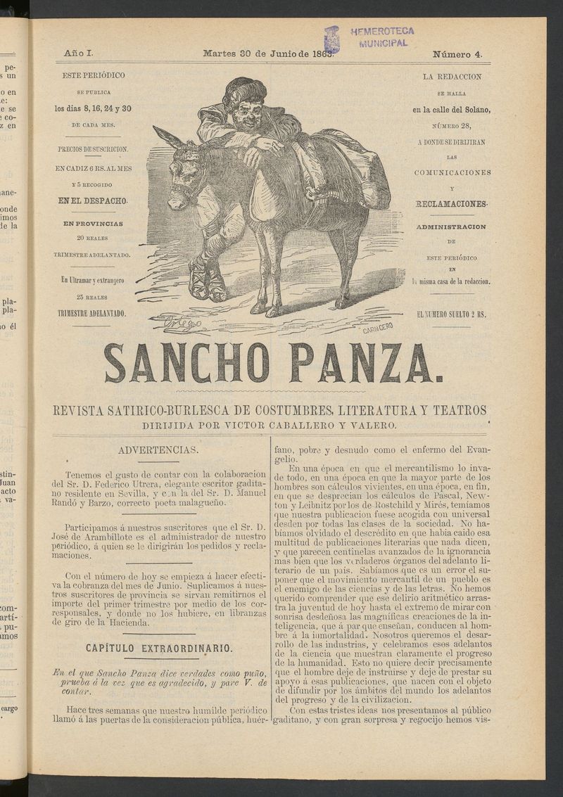 Sancho Panza (Cdiz) del 30 de junio de 1863
