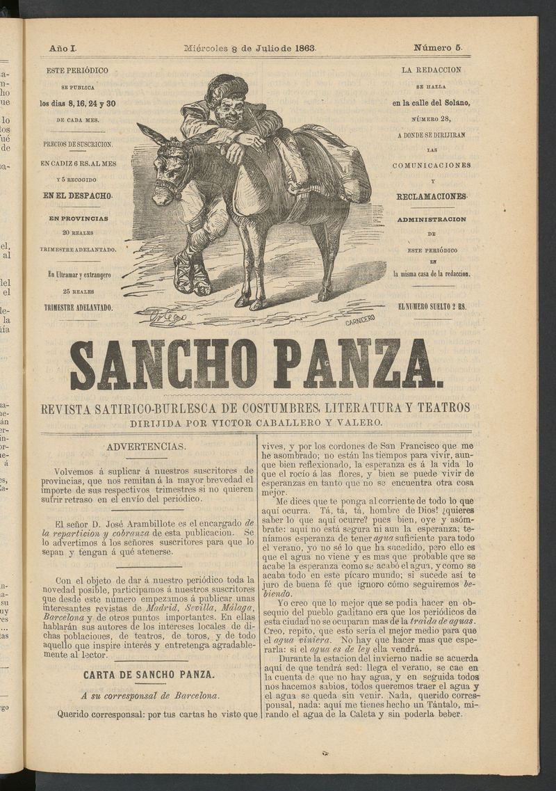 Sancho Panza (Cdiz) del 8 de julio de 1863