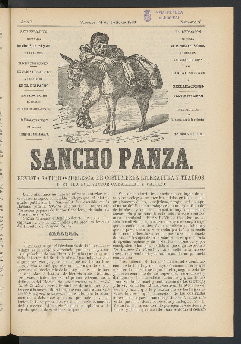 Sancho Panza (Cdiz) del 24 de julio de 1863