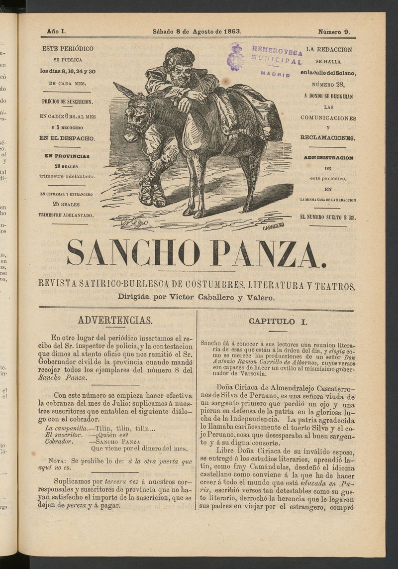 Sancho Panza (Cdiz) del 8 de agosto de 1863