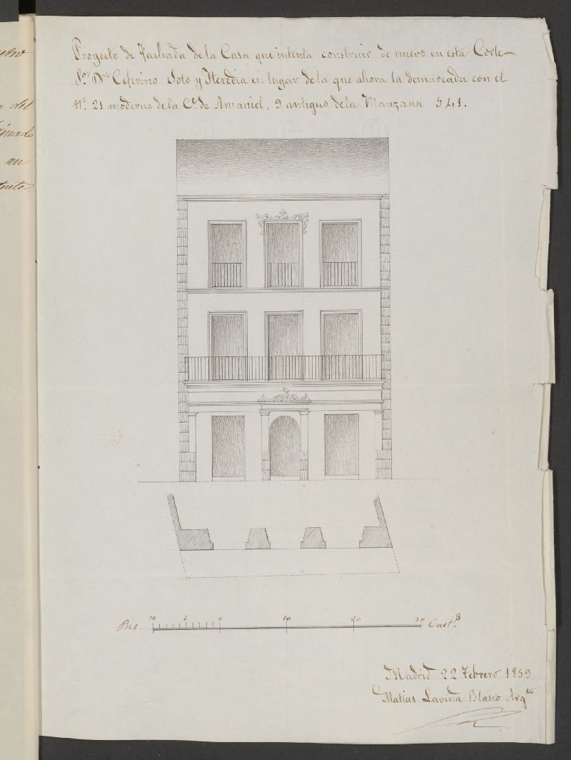 D. Ceferino Soto y Heredia, licencia para construir de nueva planta la casa calle de Amaniel n 21, manzana 541. (1858-59)