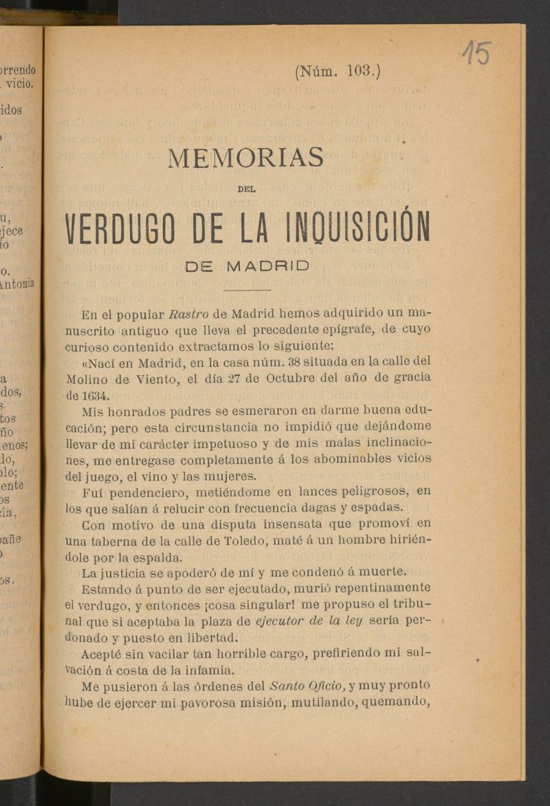 Memorias del verdugo de la Inquisicin de Madrid