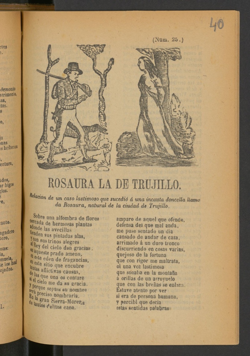 Rosaura la de Trujillo : relacion de un caso lastimoso que sucedi  una incauta doncella llamada Rosaura, natural de la ciudad de Trujillo.