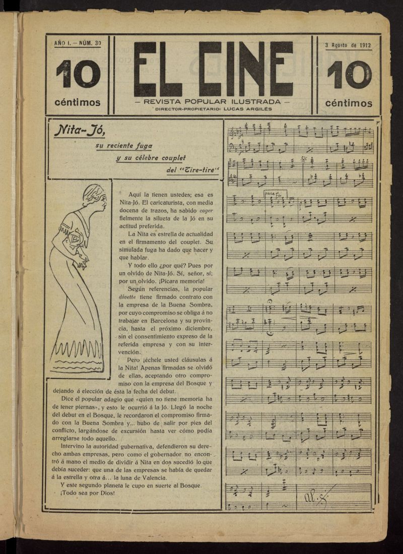 El Cine : revista popular ilustrada del 3 de agosto de 1912