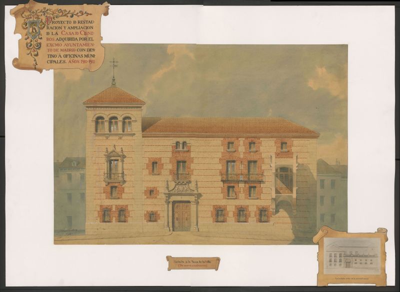 Plano del proyecto de restauracin y ampliacin de la fachada a la Plaza de la Villa de la Casa de Cisneros