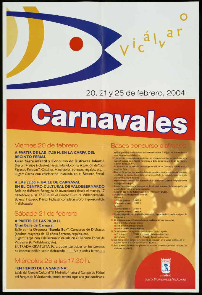 Carnavales, 20, 21 y 25 de febrero 2004, Vicálvaro. (Programa y bases concurso de disfraces)