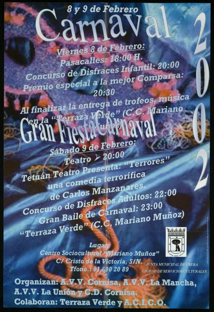 Carnaval 2002. 8 y 9 de febrero. Junta Municipal de Usera (Programa)