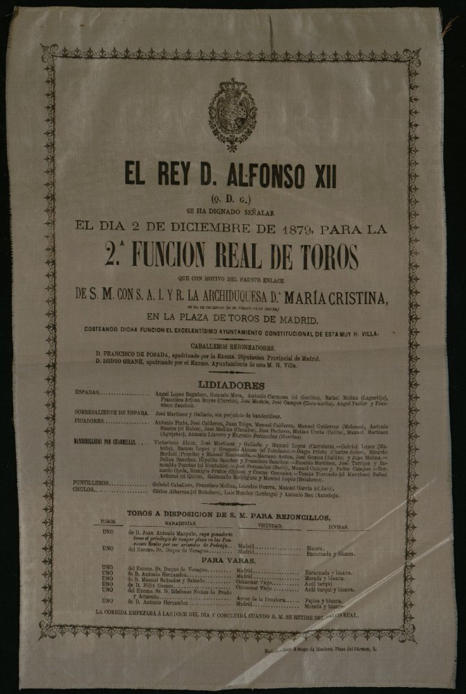 2. Funcin Real de Toros, del 2 de diciembre de 1879, celebrada por el enlace de S.M. D. Alfonso XII con S.A.I. D. Mara Cristina