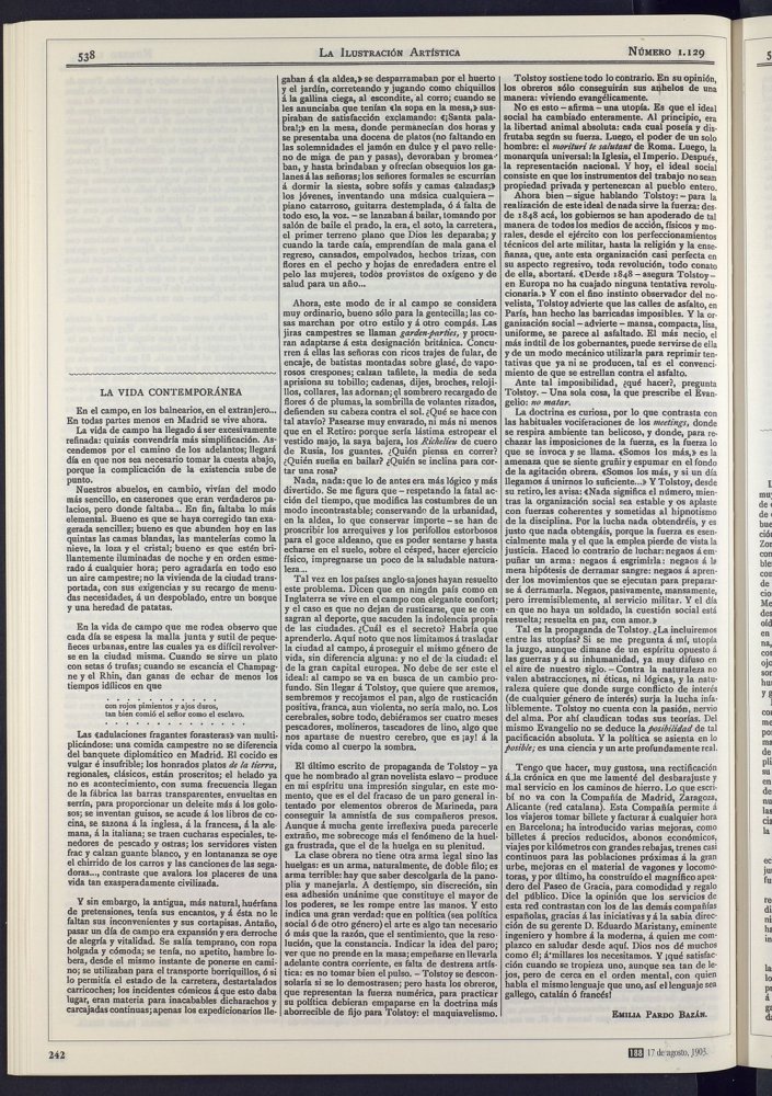 Nostalgia de la vida campestre. La doctrina de Tolstoi. Ferrocarriles catalanes