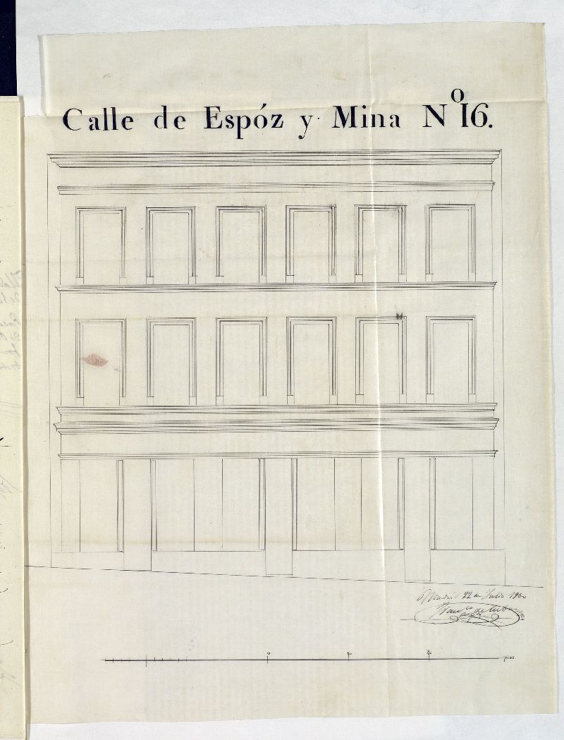 D. Antonio de Zabaleta, sobre licencias para edificar la fachada y parte de la casa nº 16 de la calle de Espoz y Mina, previa la correspondientes alineación.