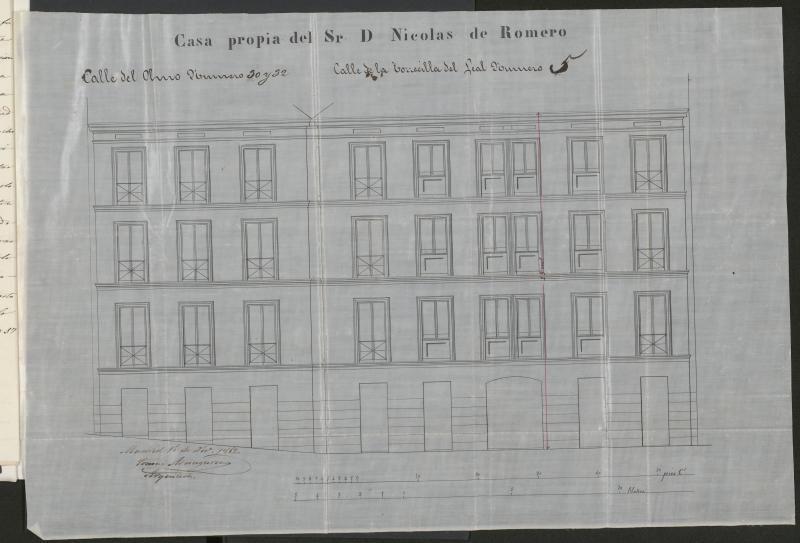 D. Nicols Romero, dueo de los solares sitos en la calle del Olmo, n 30 y 32, con vuelta a la de la Torrecilla del Leal, n 5, para construir en ellos nueva planta.