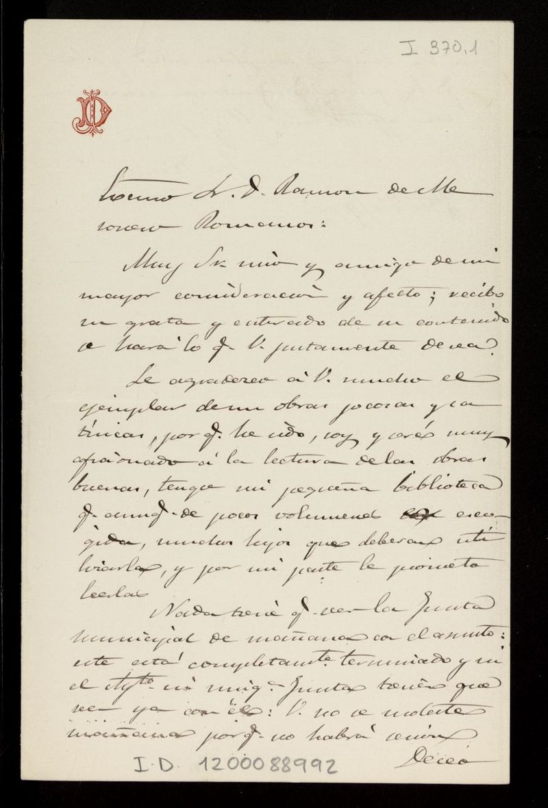 Cartas, 1876-1879, Madrid, a Ramón de Mesonero Romanos