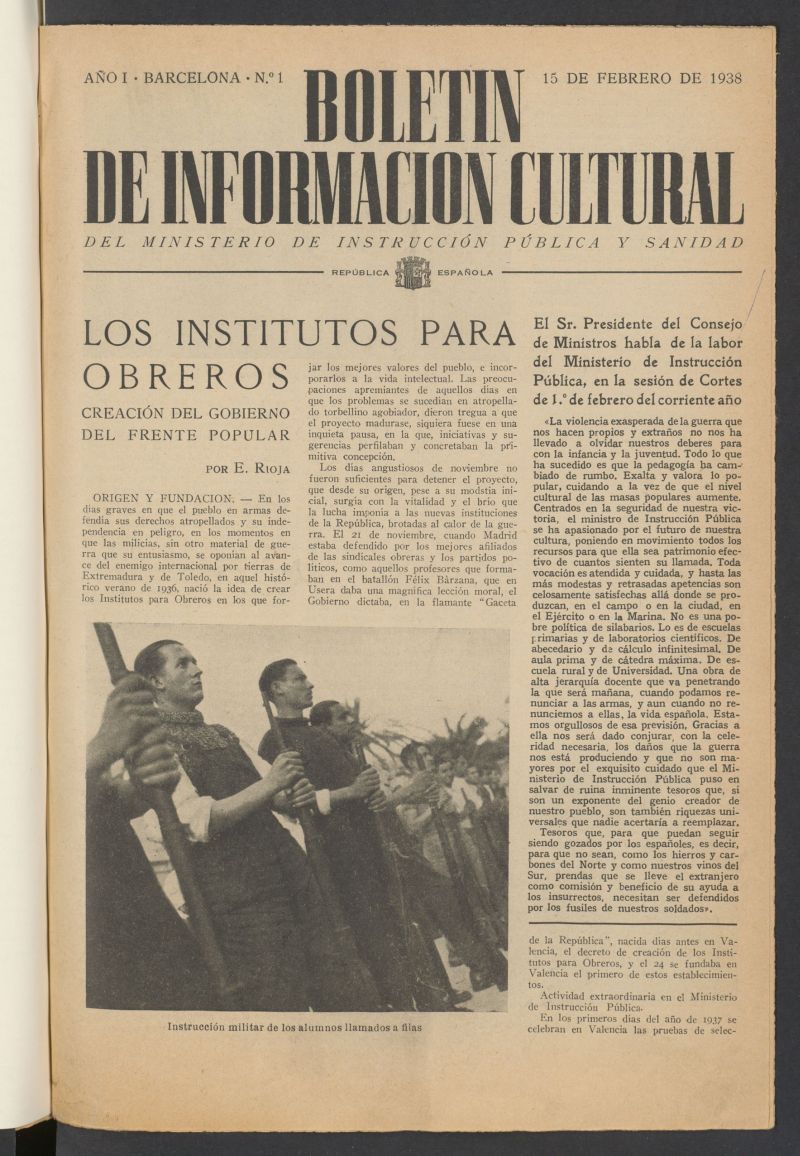 Boletín de Información Cultural del Ministerio de Instrucción Pública y Sanidad del 15 de febrero de 1938