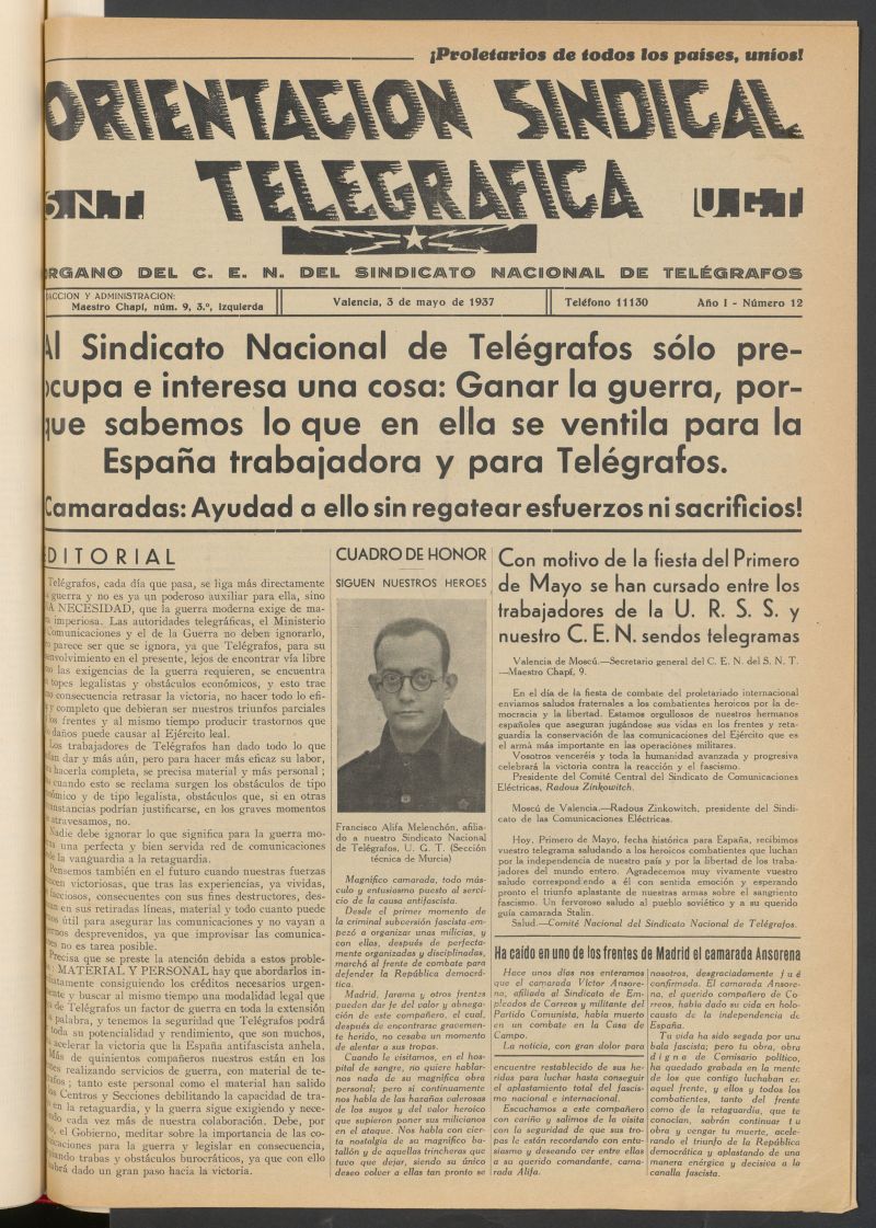 Orientacin sindical telegrfica : rgano del C.E.N. del Sindicato Nacional de Telegrafo