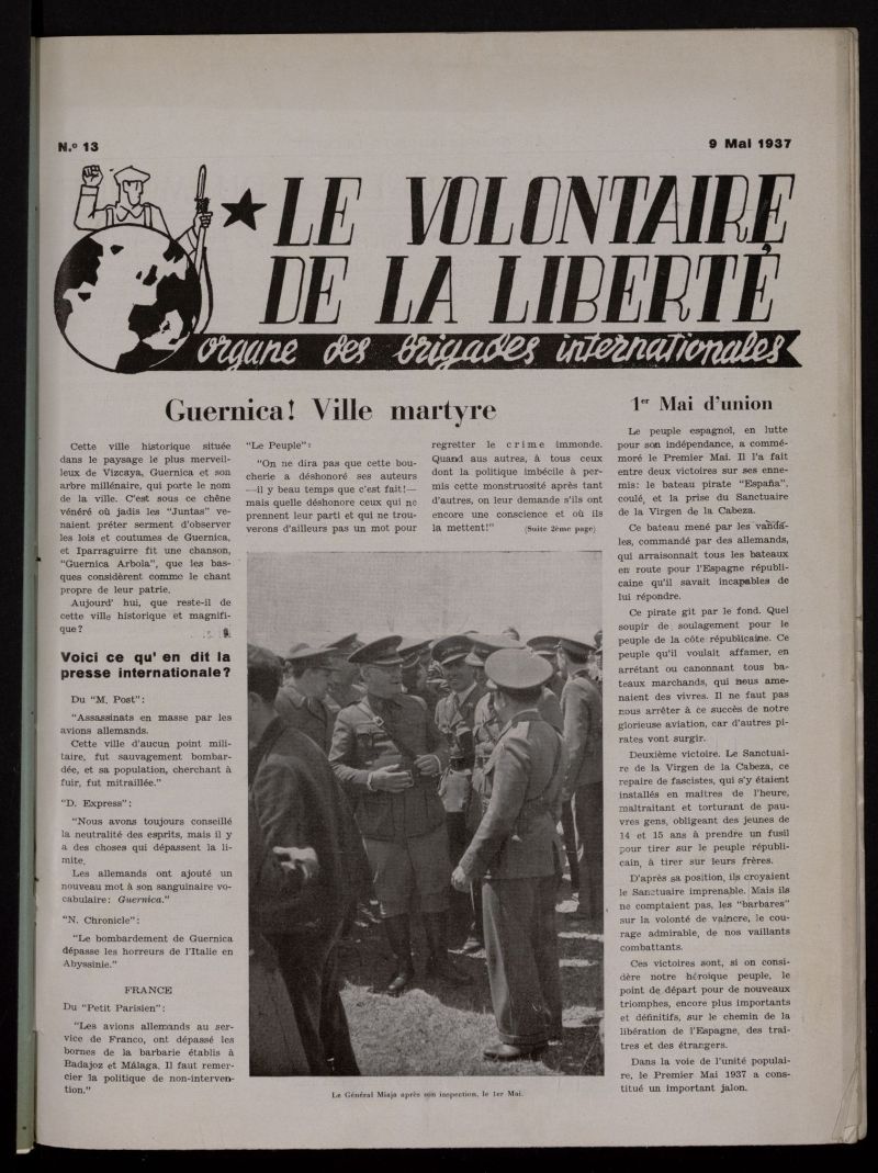 Le Volontaire de la Liberté : Organe des Brigades Internationales. 9 Mai, 1937