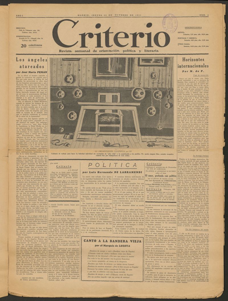 Criterio : revista semanal de orientacin poltica y literaria del 29 de octubre de 1931