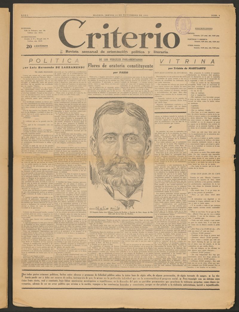 Criterio : revista semanal de orientacin poltica y literaria del 12 de noviembre de 1931
