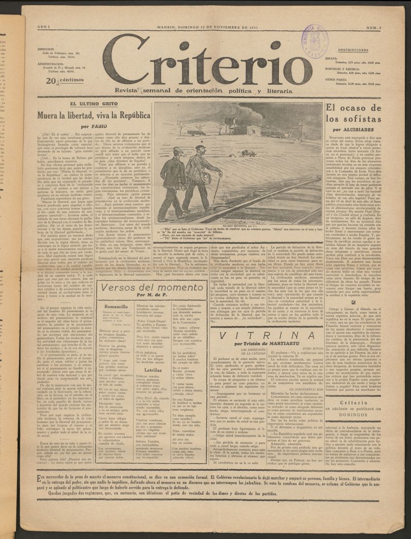 Criterio : revista semanal de orientacin poltica y literaria del 22 de noviembre de 1931