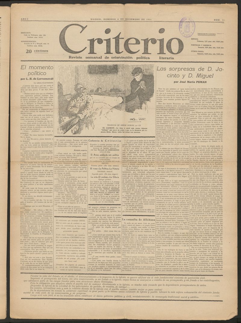 Criterio : revista semanal de orientacin poltica y literaria del 6 de diciembre de 1931