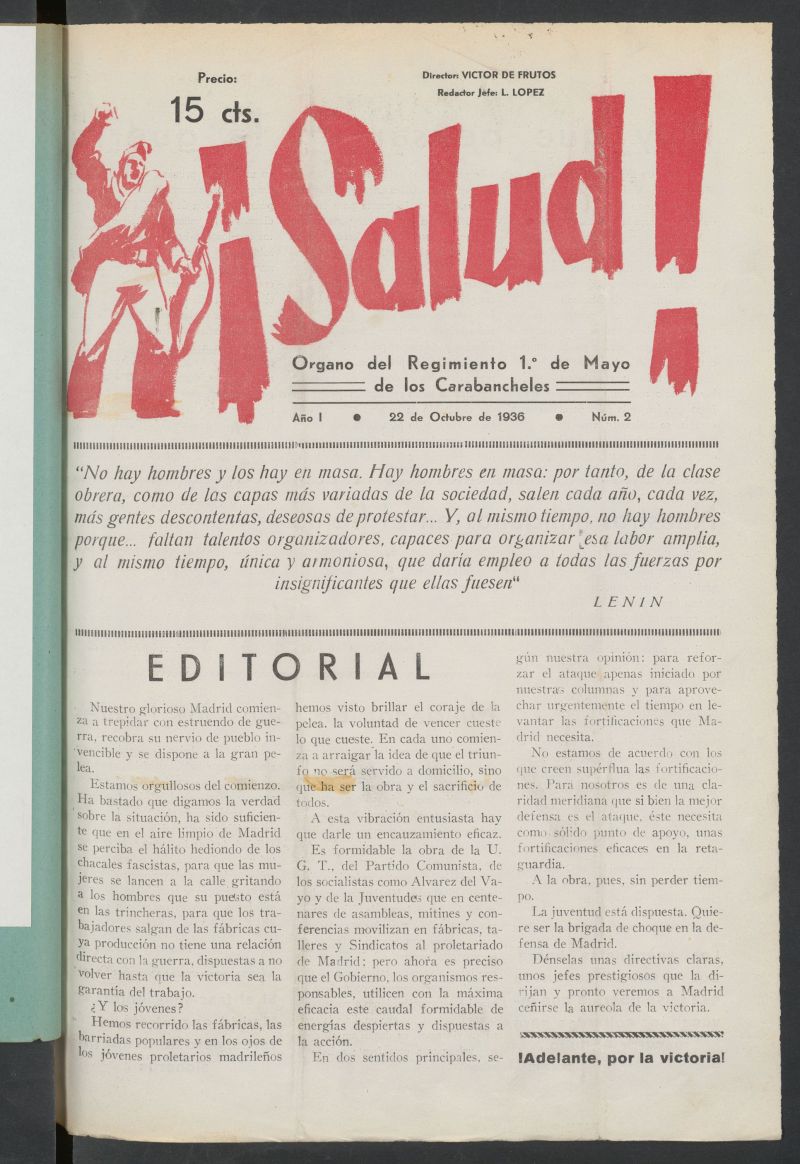 Salud! : rgano del Regimiento 1 de mayo de los Carabancheles del 22 de octubre de 1936