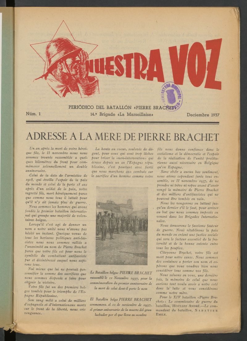 Nuestra voz : peridico del Batalln Pierre Brachet, 14e Brigade La Marsellaise