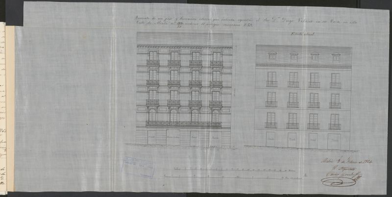 D. Diego Velasco, en solicitud de licencia para levantar un 3er piso e la casa nº 27 de la calle de Alcalá, manzana 289.