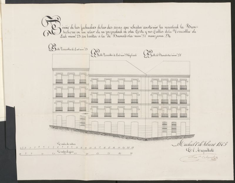 Excmo. Sr. D. Anselmo de Blaser, como Director  Gral. de la Sociedad La Bienhechora, en solicitud de licencia para construir de nueva planta, la casa sita en la calle de la Torrecilla del Leal, n 21 y 23, con vuelta a la de Buenavista, n 20, manzana 24.