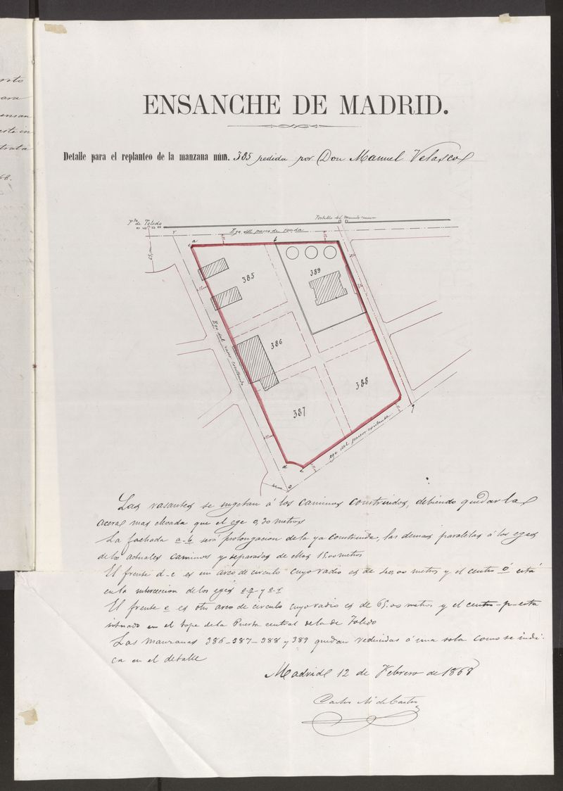 D. Manuel Velasco, licencia para edificar en unos terrenos sealados con el n 9 para el Paseo de los Olmos.