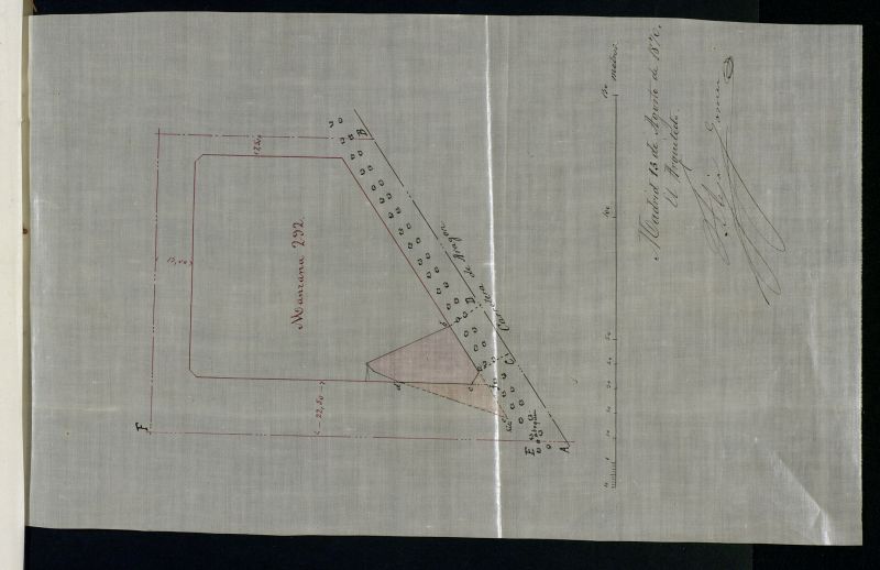 D. Pedro Nadal, en solicitud de liencia para edificar una casa y muro de cerramiento en las afuertas de la Puerta de alcal, manzana 292 del Ensanche.