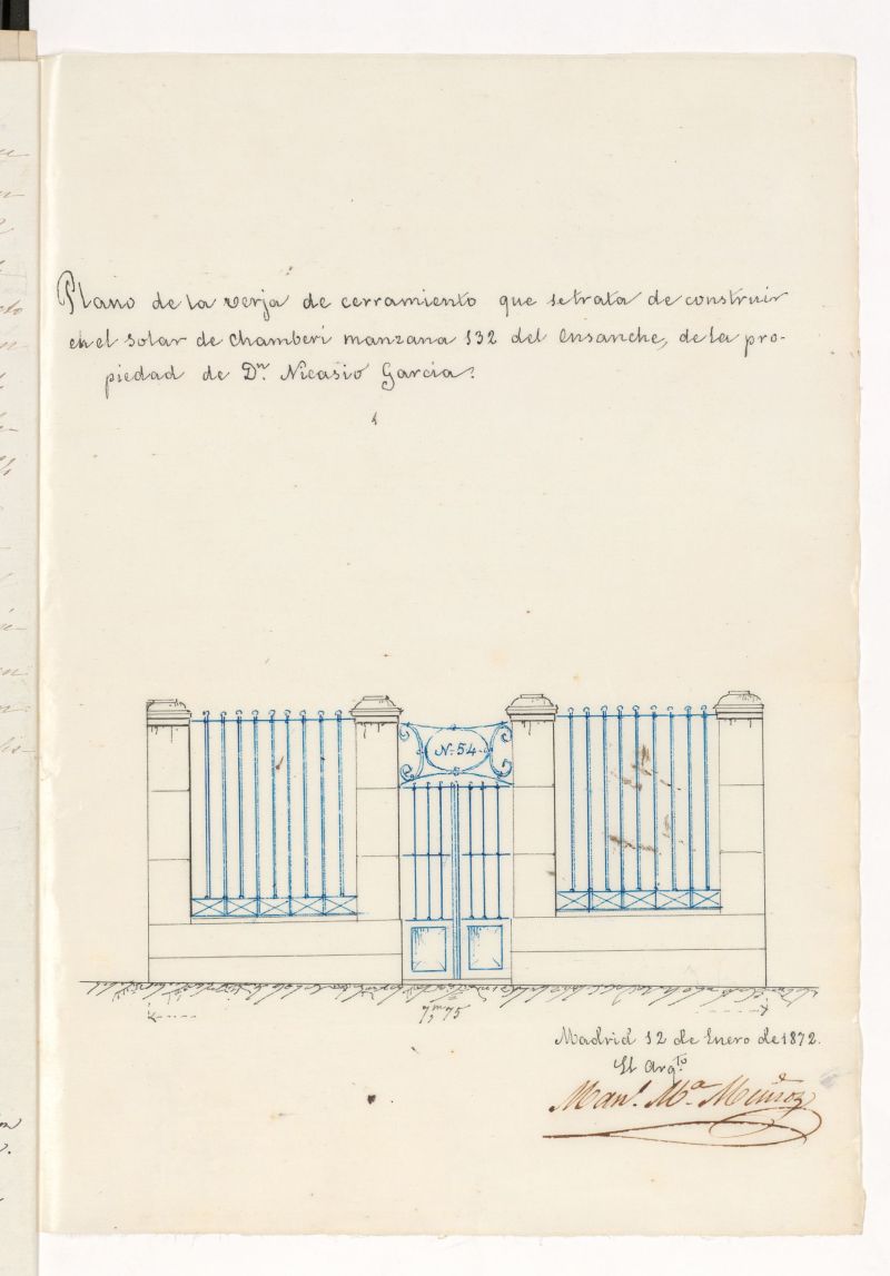 D. Nicasio Garca, licencia para cercar un solar de la manzana 132 del ensanche, frente a la calle de Santa Engracia.