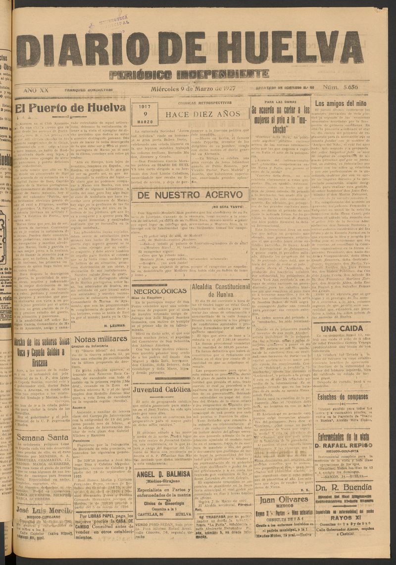 Diario de Huelva : periódico independiente del 9 de marzo de 1927