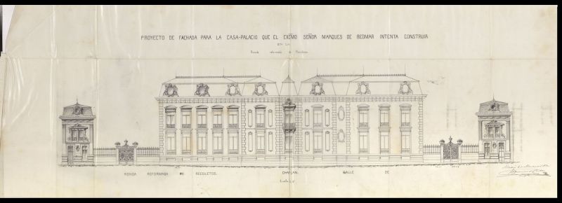 Excmo. Sr. Marqus de Bedmar, en solicitud de permiso para construir una finca en la Ronda de Recoletos, manzana 161.