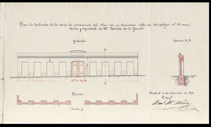 D. Carlota de la Fuente, para levantar una cerca de cerramiento del solar n 23, calle de Trafalgar, en Chamber.