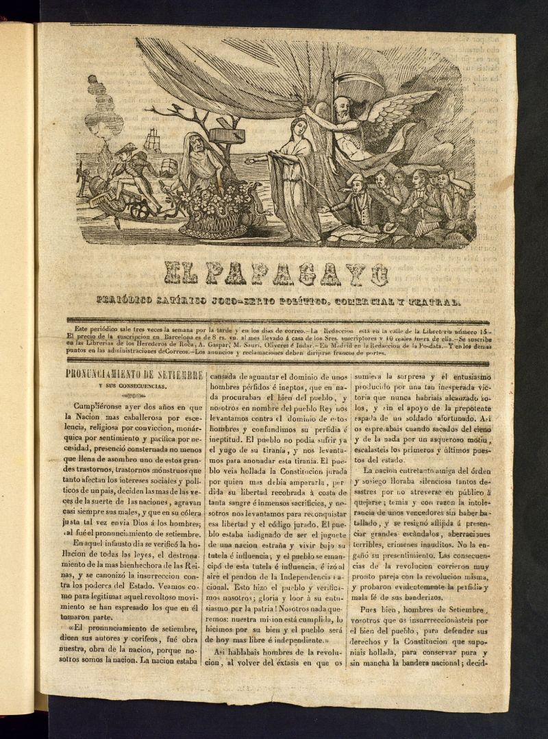 El Papagayo : periódico satírico, joco-serio, político, comercial y teatral  de 2 de septiembre de 1842