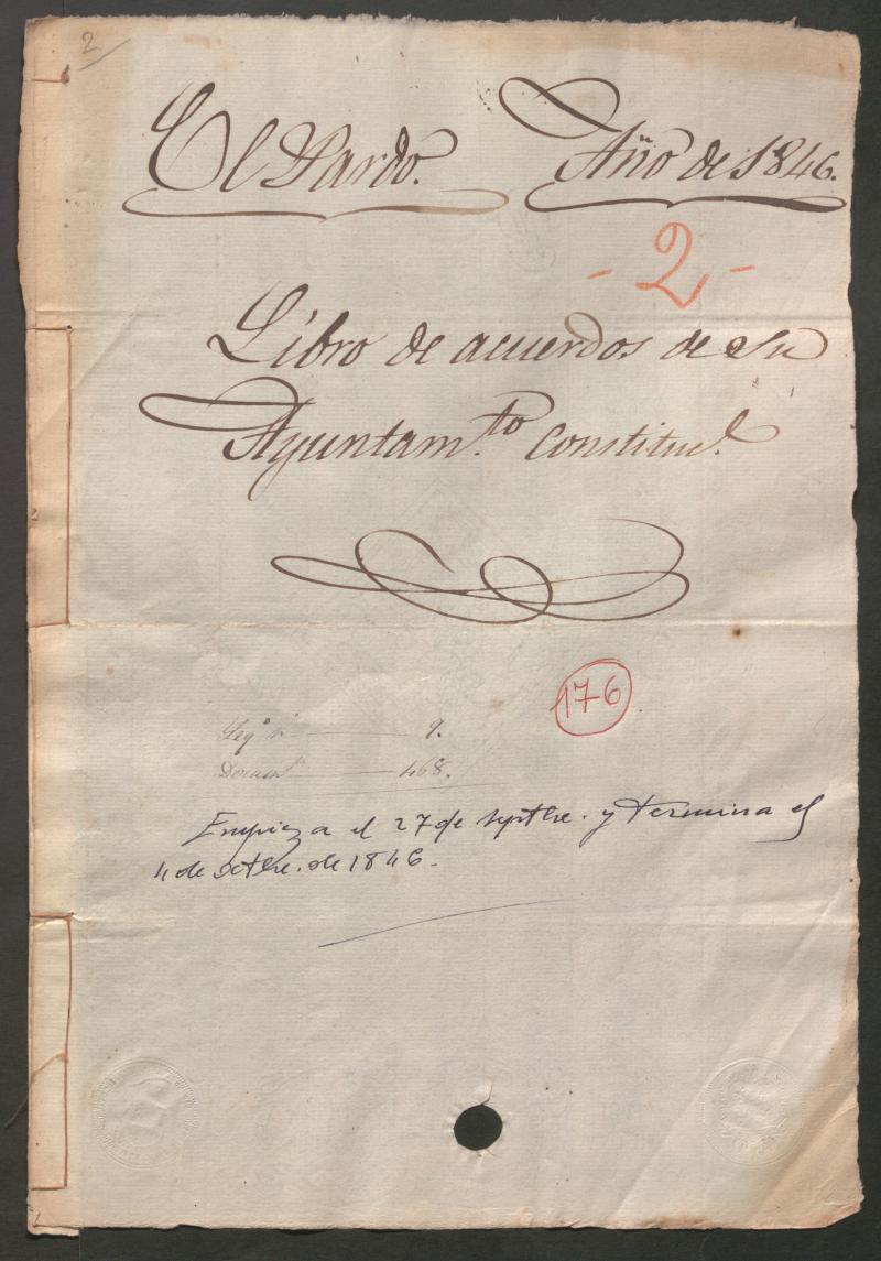Actas y acuerdos del ayuntamiento de El Pardo de 1846. Libro 176.