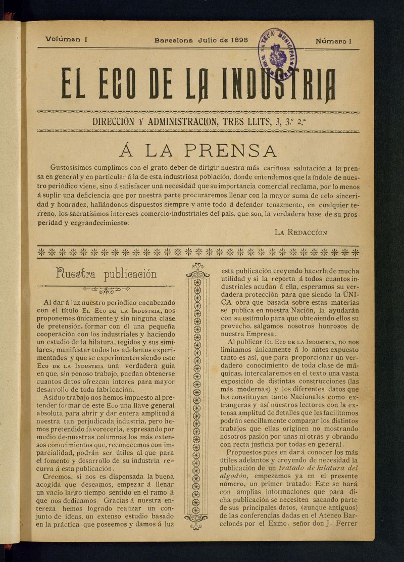 El Eco de la Industria de julio de 1898